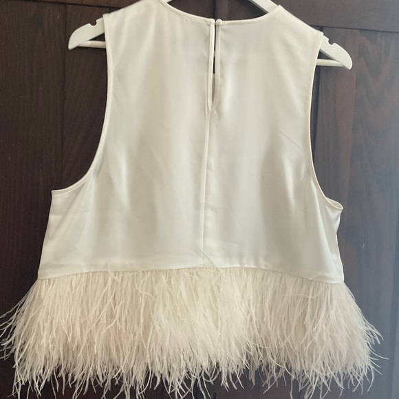 Cinq à Sept Charisse Ivory Satin Feather Top - Picture 6 of 6